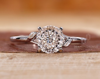 Diamond Solitaire Engagement Ring, Portuguese Cut Lab Grown Diamond Ring for Women, IGI Certified Diamond, Anniversary Gifts, Handmade Ring