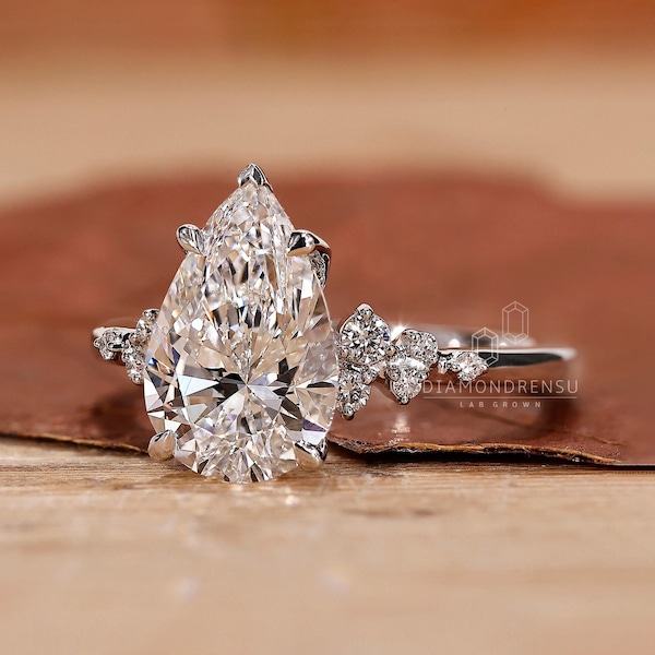 IGI Certified Pear Cut Lab Grown Diamond Engagement Ring