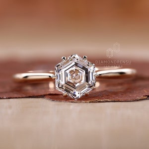 Pierścionek zaręczynowy z brylantem Hexagon Solitaire, 1 do 3 ct laboratoryjnie hodowanych diamentów z certyfikatem IGI, oprawa w kosz kwiatowy, prezenty rocznicowe, obrączka ślubna
