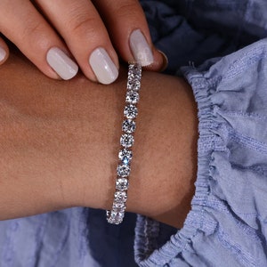 5 MM Round Lab Grown Diamond Tennis Bracelet, F/VS Man Made Diamond Bracelet, Diamond Tennis Bracelet for Her, Round Diamond Tennis Bracelet