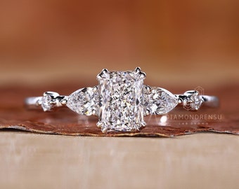 Radiant Cut Diamond Engagement Ring for Women, Five Diamond Ring, Lab Grown  Diamonds, Handmade Anniversary Gift, Real Yellow/White/Rose Gold