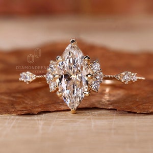 Vintage Style Inspired Engagement Ring, 1.0 - 2.0 CT Marquise Cut Lab Grown Diamond Ring, Muse-Knife Edge Band, Wedding Anniversary Gifts