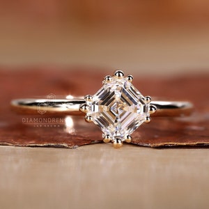 Lab Grown Diamond Solitaire Engagement Ring, Asscher Cut Diamond Wedding Ring for Her, IGI Certified Diamond Ring, Promise Ring for Women
