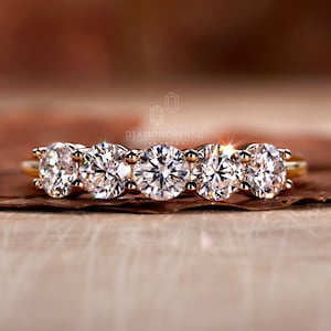 4 MM Round Lab Created Diamond Wedding Band for Women, Five Stone Diamond Band, EF/VS Lab Grown Diamonds, Stackable Band, Anniversary Gifts