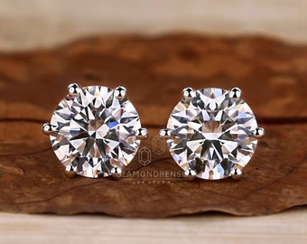 1.0 - 4.0 TW Round Cut Lab Grown Diamond Wedding Earrings, Round Diamond Studs, Diamond Stud Earrings for Women, Birthday/Anniversary Gifts