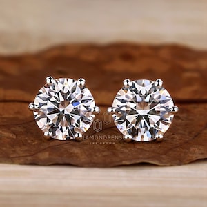 1.0 - 4.0 TW Round Cut Lab Grown Diamond Wedding Earrings, Round Diamond Studs, Diamond Stud Earrings for Women, Birthday/Anniversary Gifts