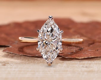 Floral Basket Marquise Cut Diamond Solitaire Engagement Ring, Wedding Ring, Cathedral Setting, 0.50 to 3 ct Lab Grown Diamond Ring for Women