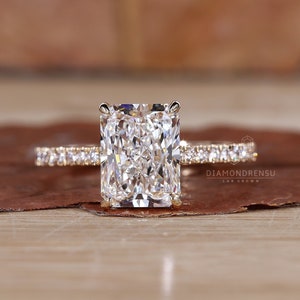 Hidden Halo Engagement Ring, IGI Certified Radiant Cut Lab Grown Diamond, Invisible Halo-Pave Wedding Ring, Handmade Jewelry by Diamondrensu