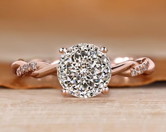 Portuguese Cut Diamond Hidden Halo Engagement Ring, Twisted Pave Wedding Ring for Her, Anniversary Gifts, Handcrafted Ring by Diamondrensu