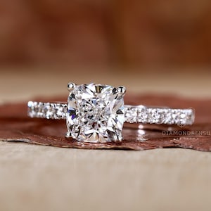 Cushion Cut Engagement Ring for Women, Pave Wedding Ring, Certified Lab Grown Diamond, Square Diamond Ring, Promise Ring for Her, Gift Ring