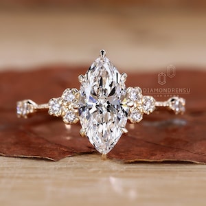IGI Certified Marquise Cut Lab Grown Diamond Ring, Vintage Engagement Ring, Wedding Ring, Promise Ring for Her, Anniversary Gift for Women