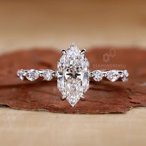 Dutch Marquise Diamond Engagement Ring, IGI Certified Lab Grown Diamond, Antique Cut Diamond Ring, Handmade by Diamondrensu, Gifts For Her