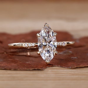 Anillo de compromiso con diamante cultivado en laboratorio, diamante marquesa de 1 a 2 quilates con certificación IGI, diamantes redondos laterales, cesta floral, regalo de aniversario para ella.