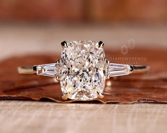 Wedding Cushion Cut With Tapered Baguettes Three Stone Engagement