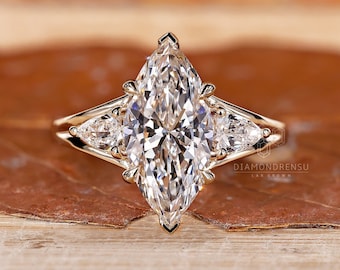 Marquise Cut Diamant Verlobungsring, IGI-zertifizierter Drei-Stein-Diamantring für Frauen, Jahrestagsgeschenk für Sie