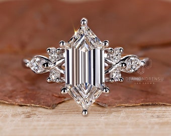 2 carat Elongated Hexagon Cut Diamond Engagement Ring for Women, IGI Certified Lab Grown Diamond Wedding Ring, Unique Diamond Ring for Her