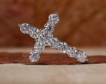 Lab Grown Diamond Cross Pendant, 3.75 MM Round Cut Lab Created Diamond Pendant, Religious Pendant for Gift, Charm Pendant, Wedding Pendant