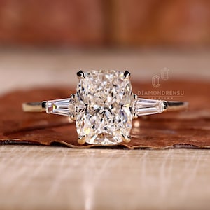 Cushion cut tapered baguette diamond ring best sale