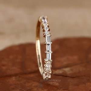 Baguette Cut Lab Grown Diamond Wedding Band, Half Eternity Diamond Band ...