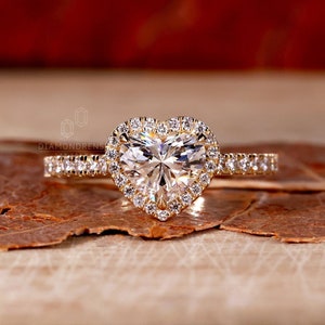 1 CT Heart Shape Lab Grown Diamond Engagement Ring, IGI Certified Diamond, Halo/Pave Wedding Ring, Heart Diamond Ring, Anniversary Gift