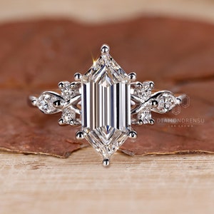 2 carat Elongated Hexagon Cut Diamond Engagement Ring for Women, IGI Certified Lab Grown Diamond Wedding Ring, Unique Diamond Ring for Her