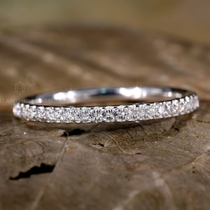 1.20 MM Round Cut Lab Diamond Wedding Band, Lab Diamond Half Eternity Stackable Band, Matching Band for Engagement Ring, Gift Ring for Her