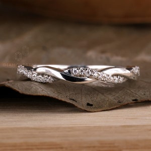 Round Diamond Infinity Twisted Pave Half Eternity Band, 0.09 TW Round Lab Grown Diamond Wedding Band, Stackable Band for Engagement Ring