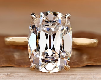 Old Mine Cut Elongated Cushion Diamond Solitaire Engagement Ring, 4 Claw Prong Setting, Comfort Fit Wedding Ring for Dailywear, Ring for Her