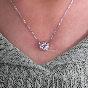 1.0 to 2.0 CT Round Lab Grown Diamond Pendant, Diamond Wedding Pendant, Diamond Halo Pendant, Charm Pendant, Anniversary/Birthday Gifts