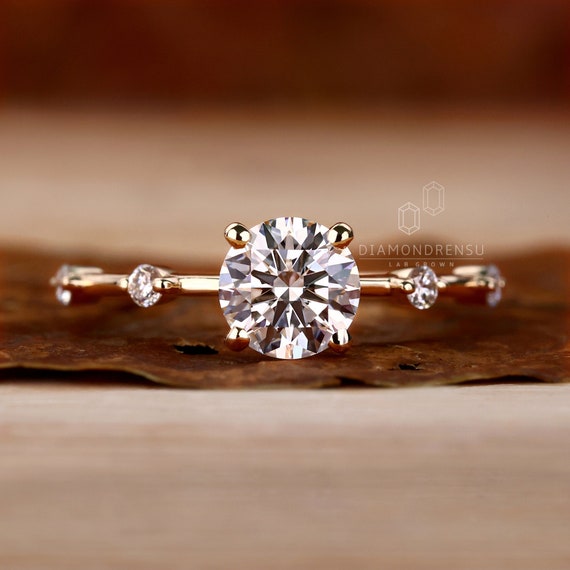 Round Lab Grown Diamond Distance Pave Ring, 0.50 to 3.0 CT Round Diamond Engagement Ring, Wedding Ring, CVD Diamond Ring, Anniversary Gift