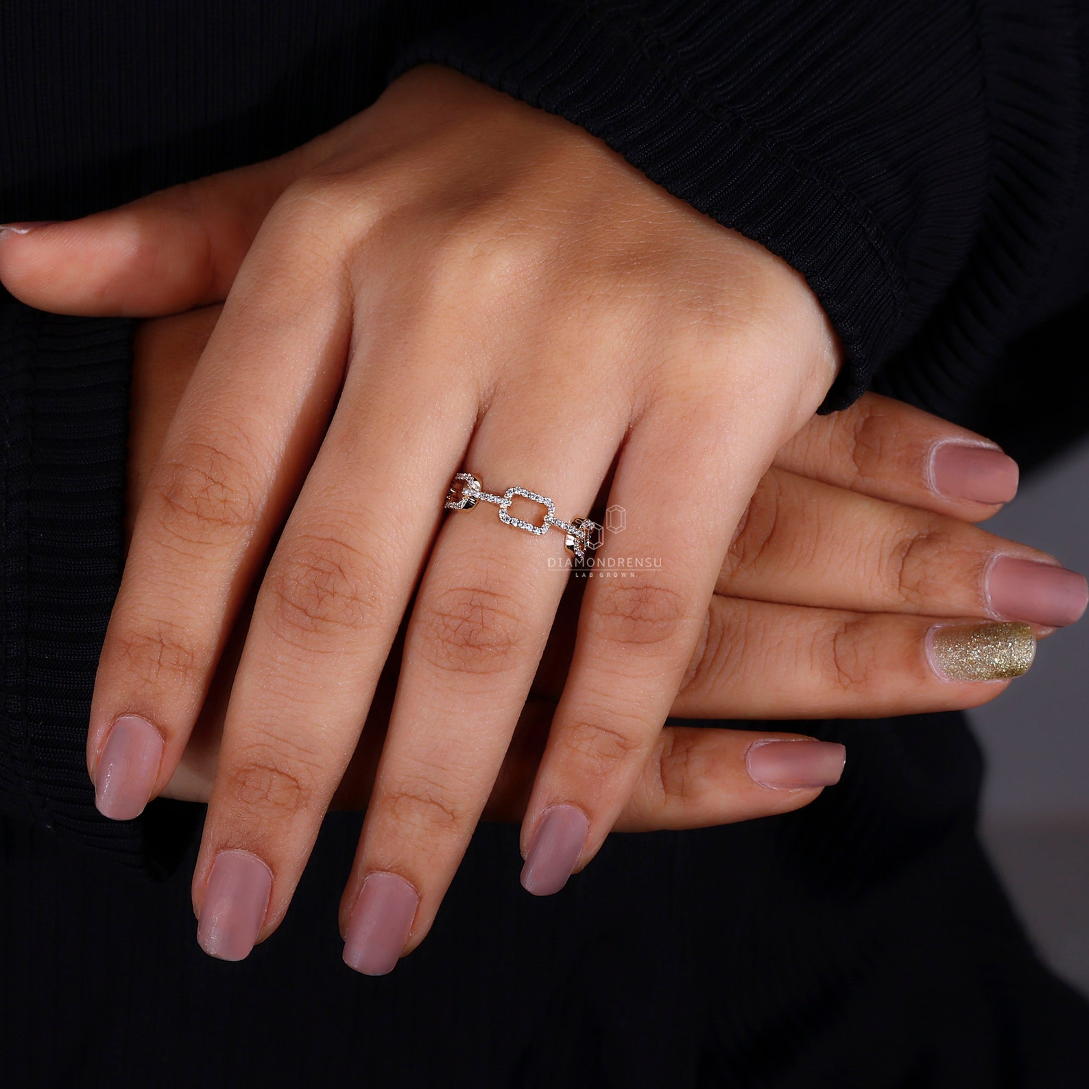Lab Grown Diamond Chain Link Ring, 0.37 TW Round Cut Lab Created ...