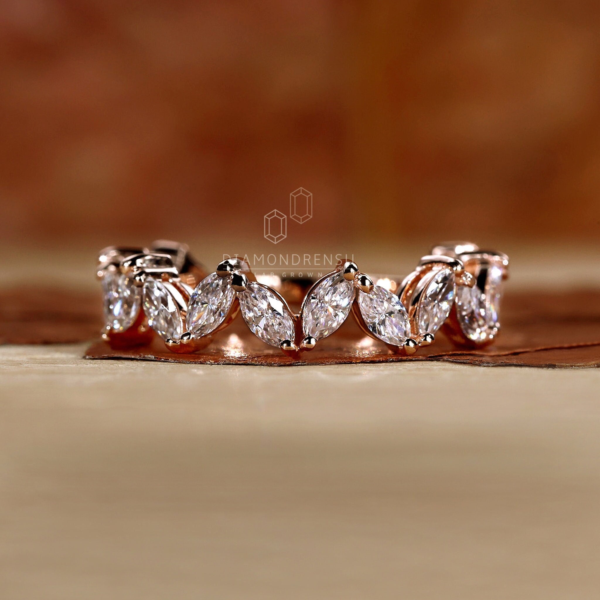 Marquise Cut Lab Grown Diamond Wedding Band, 3/4 Eternity Diamond Band ...