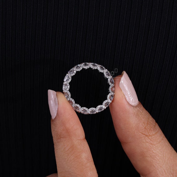 U Prong Micro Pave Round Diamond Full Eternity Wedding Band,