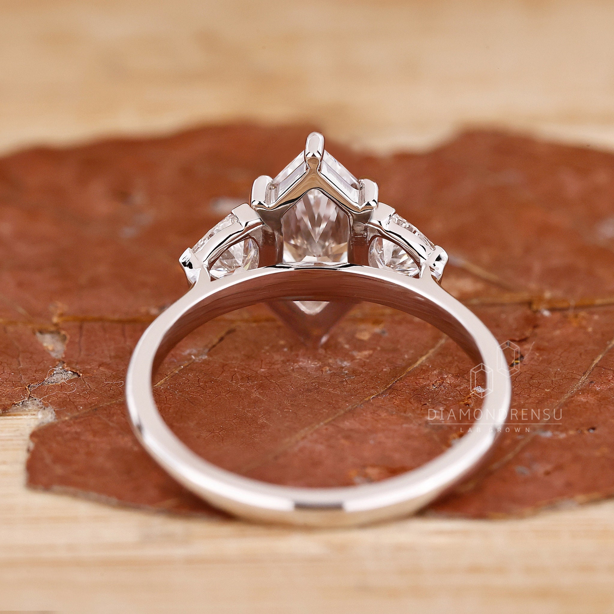 Dutch Marquise Cut Lab Grown Diamond Engagement Ring, Three Stone Ring ...