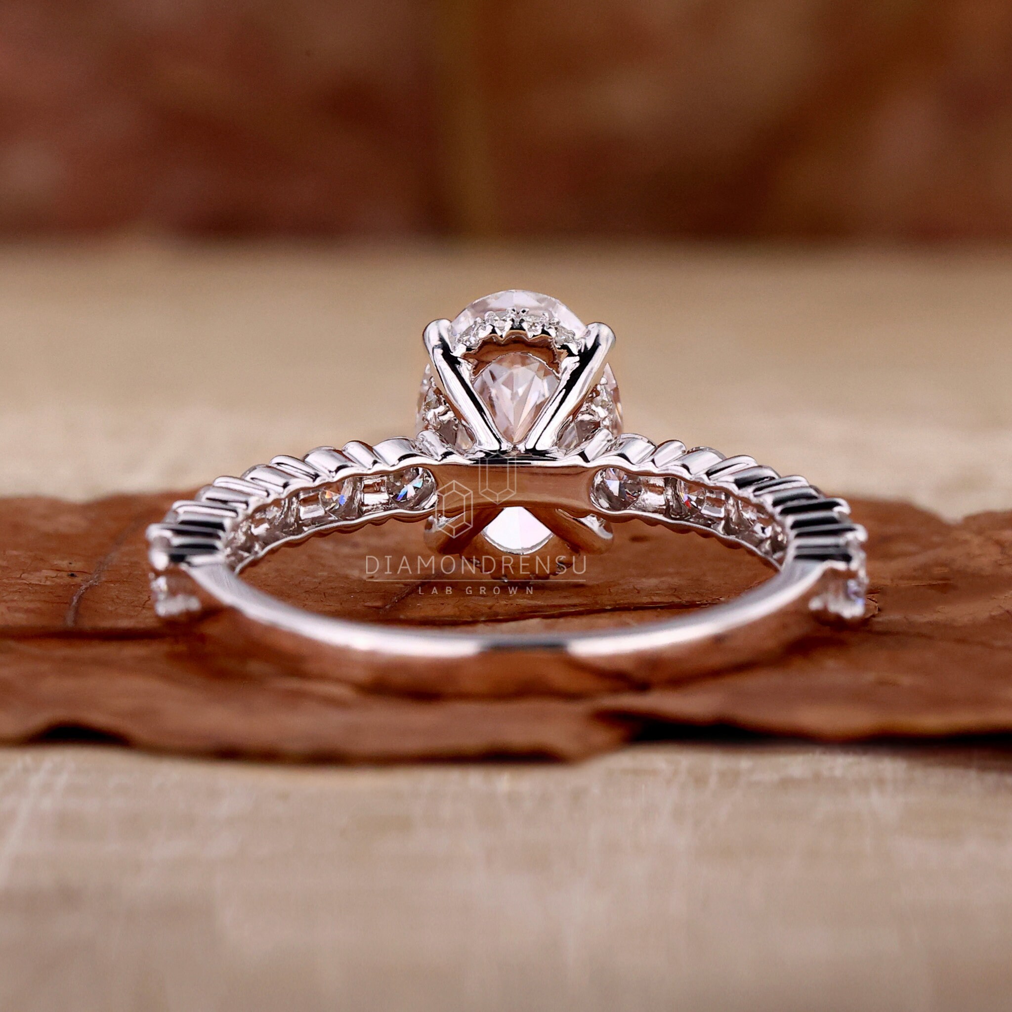 Hidden Halo Oval Diamond Engagement Ring for Women, IGI