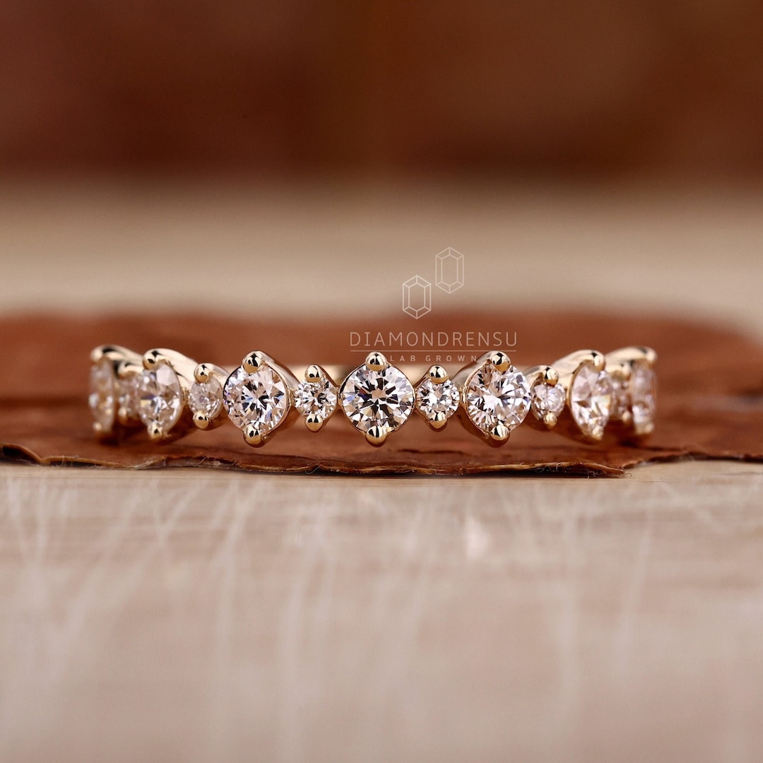 Floating Bubble Wedding Band, 0.55 TW Round Cut Lab Grown Diamond Band