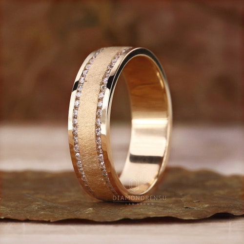 Men's Diamond Wedding Band, 0.68 TW Round Lab Grown Diamond Band, Matte Finish/Channel Setting Band, Birthday and Anniversary Gifts for Him