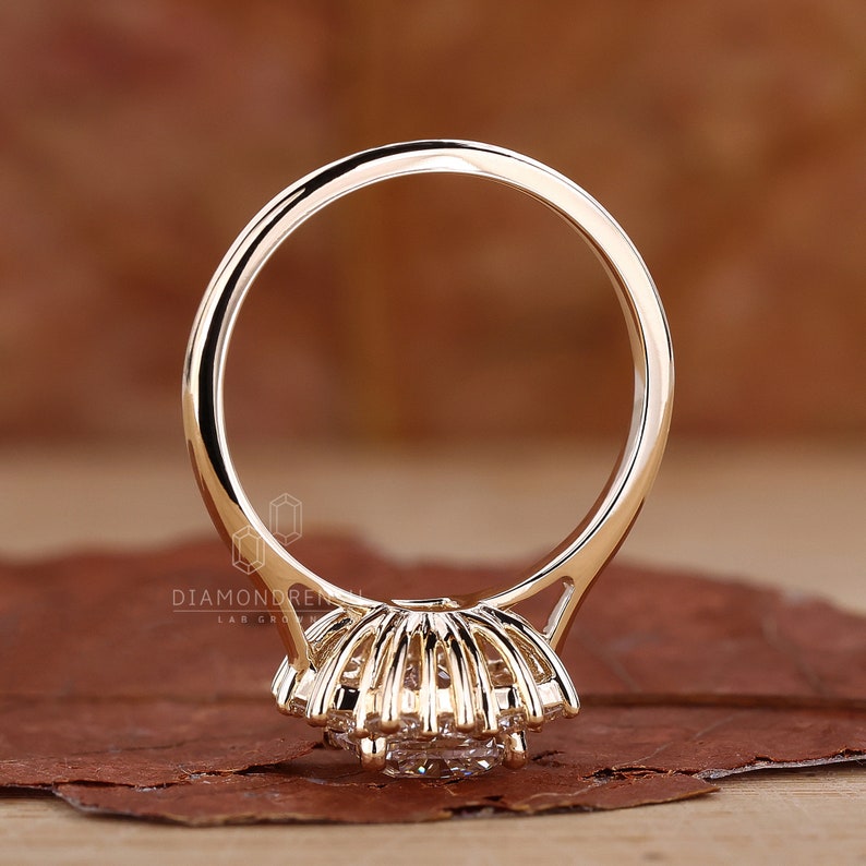 Diamondrensu's signature cushion cut halo ring against a soft backdrop
