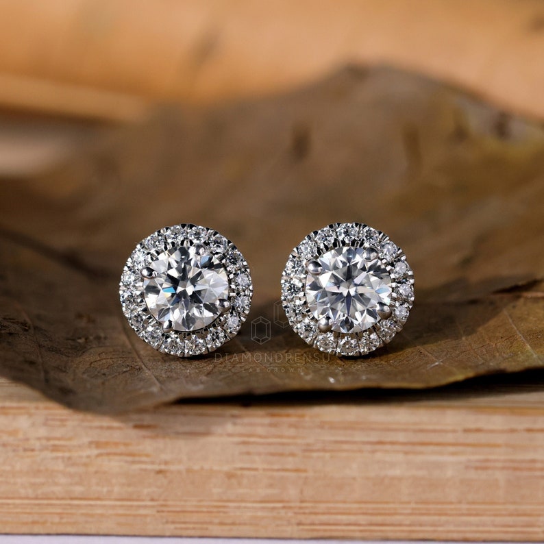 lab grown diamond halo earrings