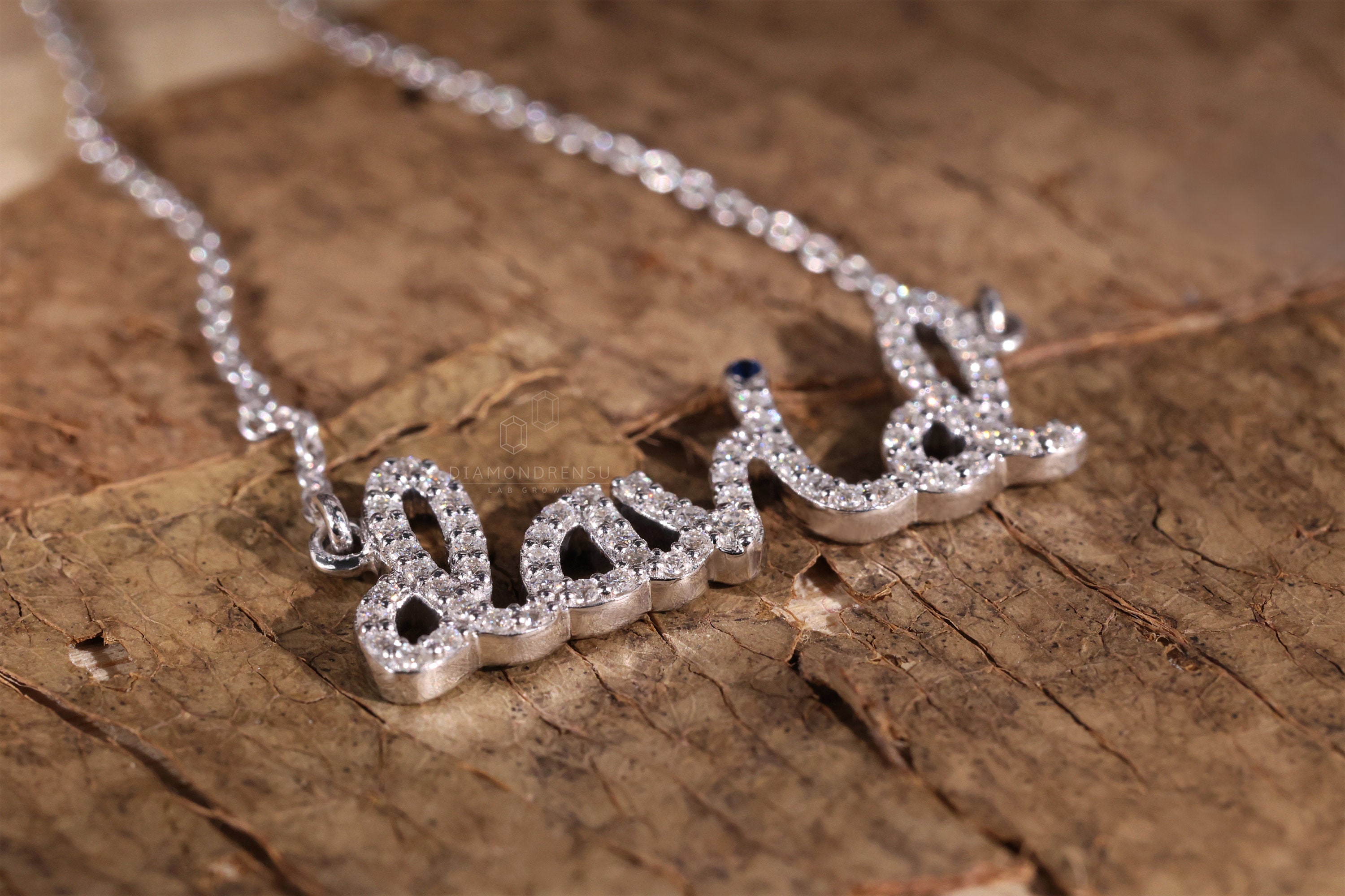 Custom Name Necklace Round Lab Grown Diamond Pendant
