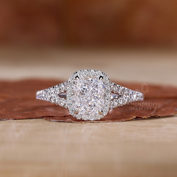 Double Halo Engagement Cushion Split Shank Engagement Ring Cushion