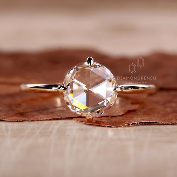 Rose Cut Diamond Engagement Ring for Women 1.20 CT Round Rose Cut