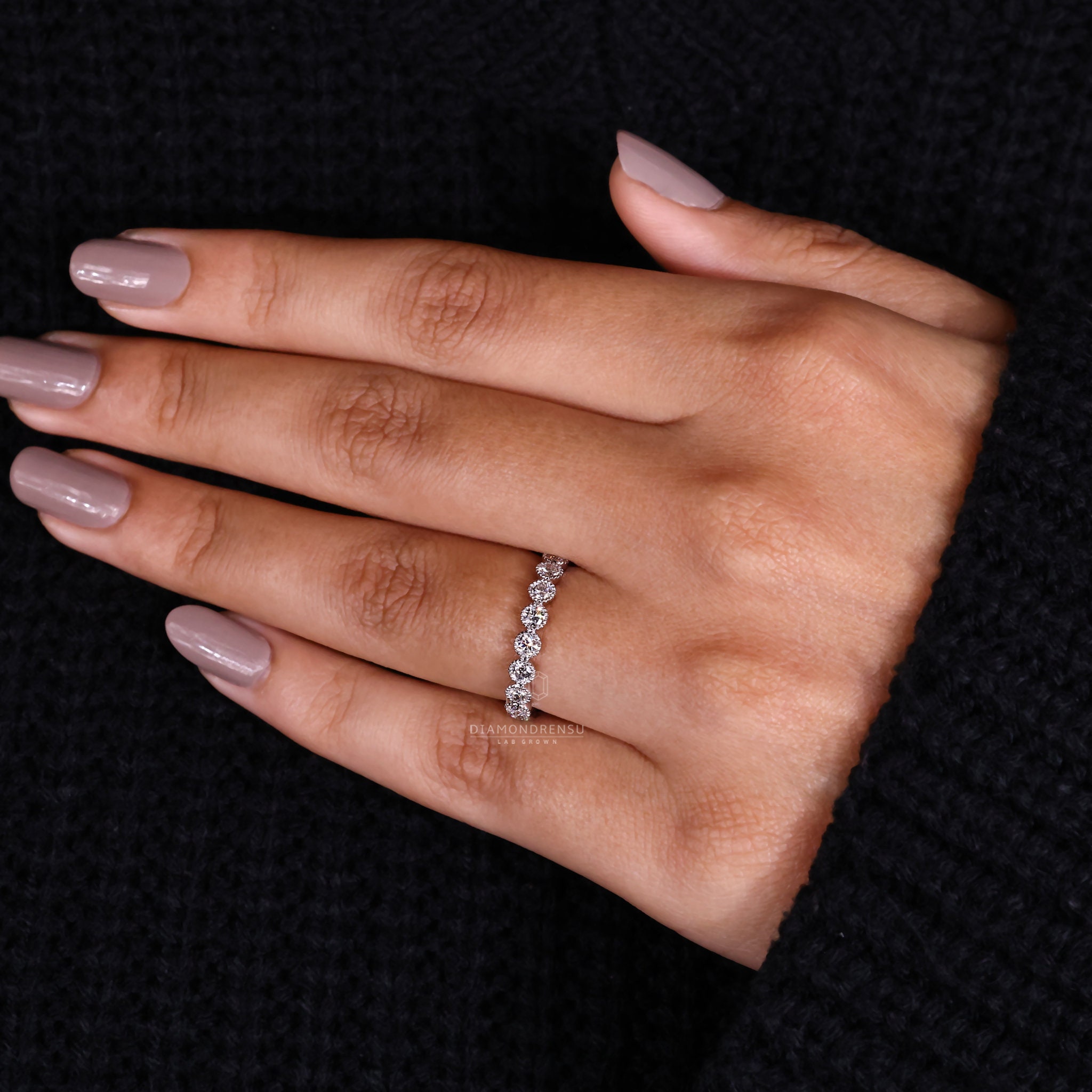 Bezel Set Diamond Eternity Wedding Band for Engagement Ring, Lab Grown ...