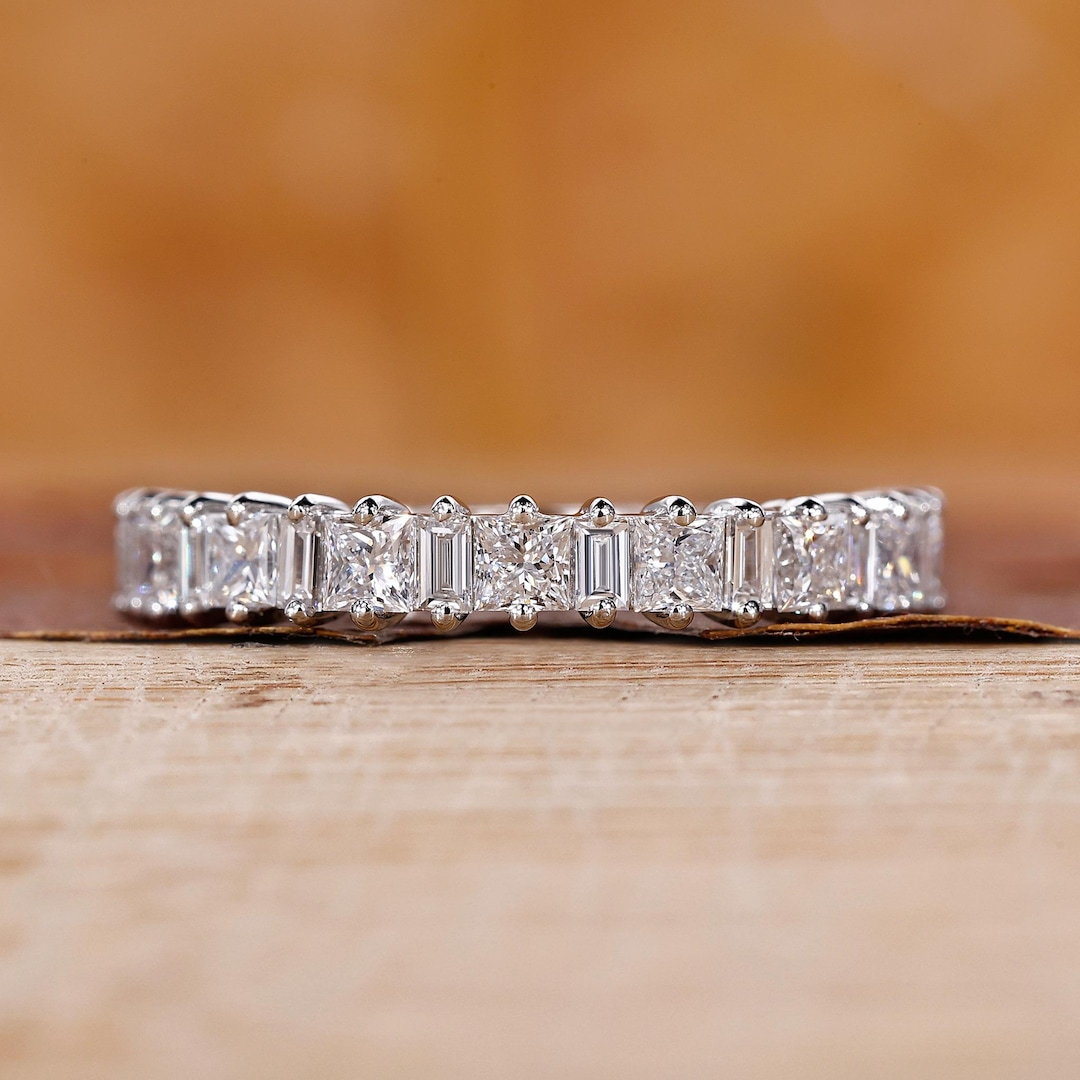 Princess and Baguette Cut Diamond Wedding Band for Her, Lab Grown ...