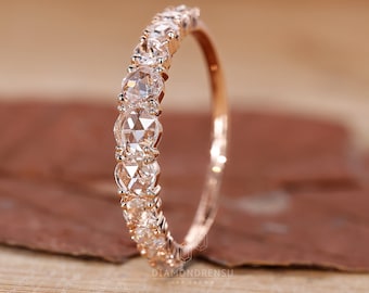 Round Rose Cut Diamond Wedding Band for Engagement Ring, Graduated Lab Grown Diamonds, Shared Prong Setting, Anniversary Ring, Gift for Her