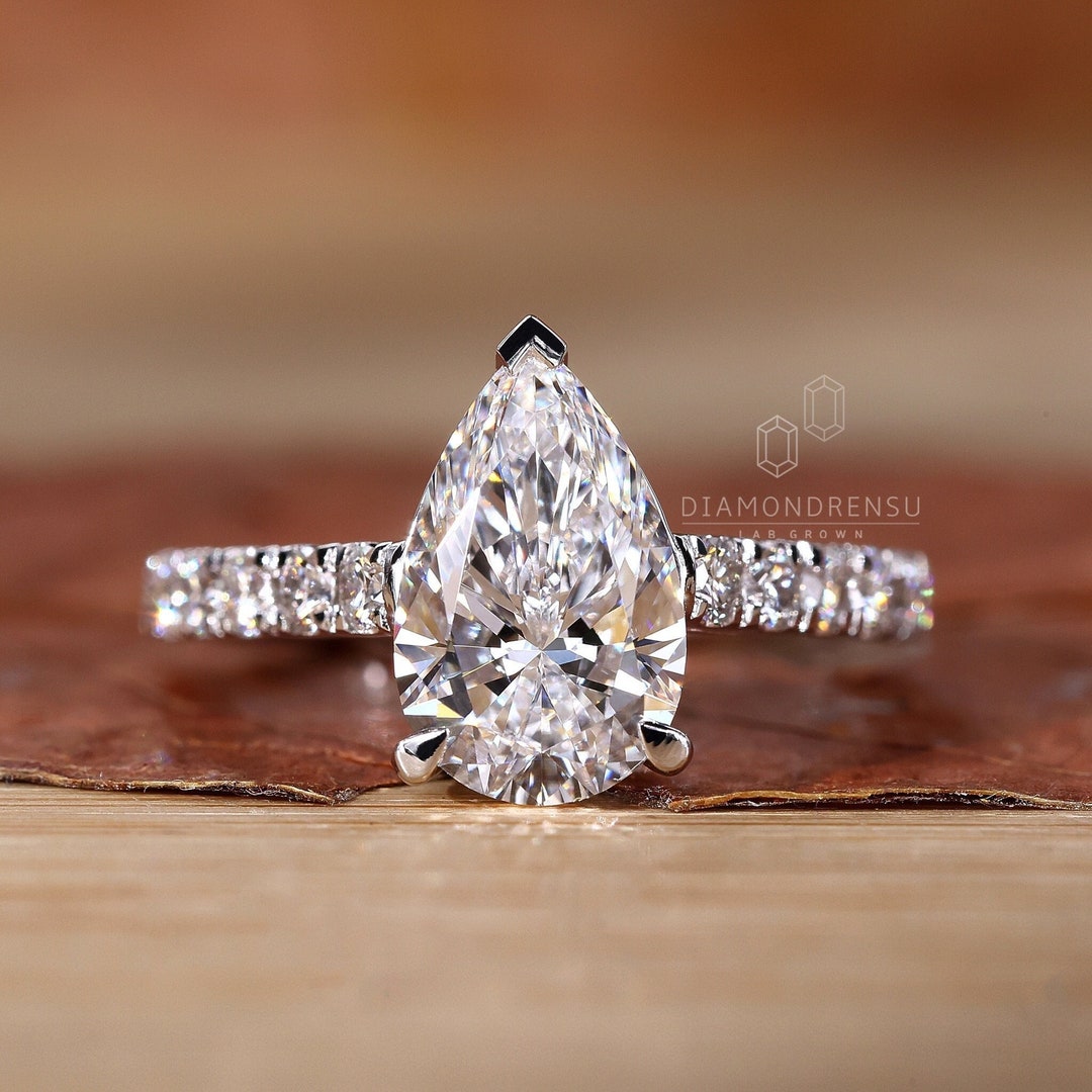 Pear Cut Engagement Ring, IGI Certified Lab Grown Diamond Ring, Wedding ...