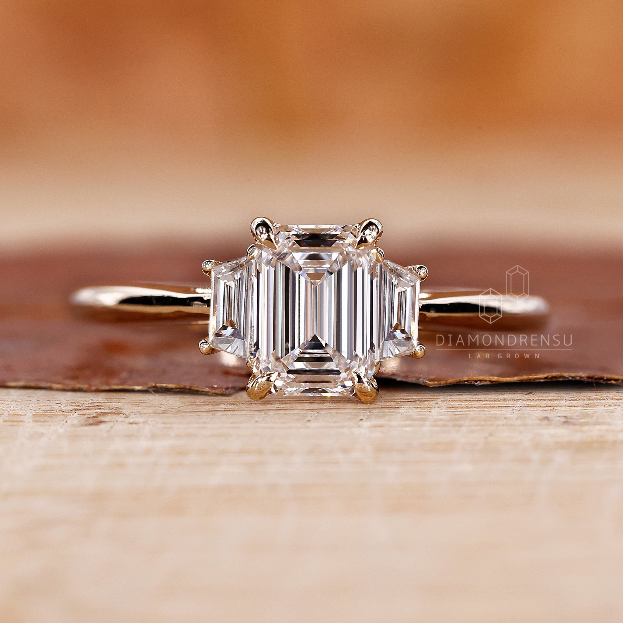 Emerald Cut With Side Stones Ring Etsy UK
