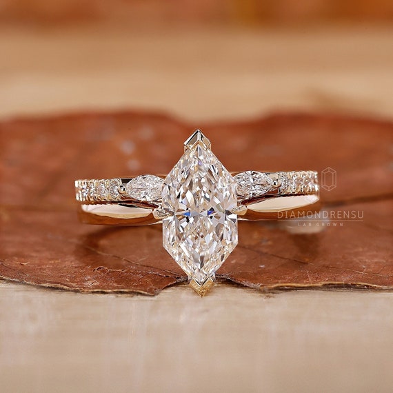 Dutch Marquise Cut Diamond Engagement Ring With Open Gap Wedding