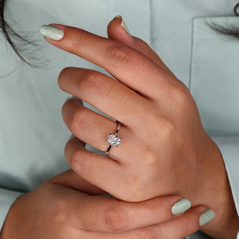 oval lab created diamond ring