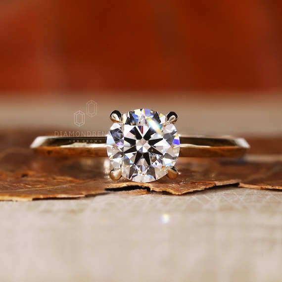 0.92 CT Round Lab Grown Diamond Ring, E/VS2 Lab Created Diamond Wedding Ring, Solitaire Engagement Ring, Knife Edge Band, Anniversary Gifts